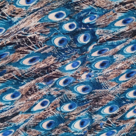 🦚Talbots🦚 - Teal/Tan Peacock/Feather Print Skirt - Picture 4 of 10